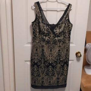 Satin dress with intricate gold design